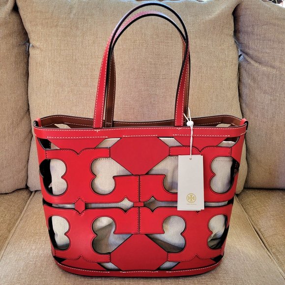Tory Burch Handbags - NWT Tory Burch Cutout Logo Small Tote - Cherry Apple